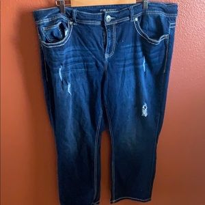 Dark wash distressed jeans